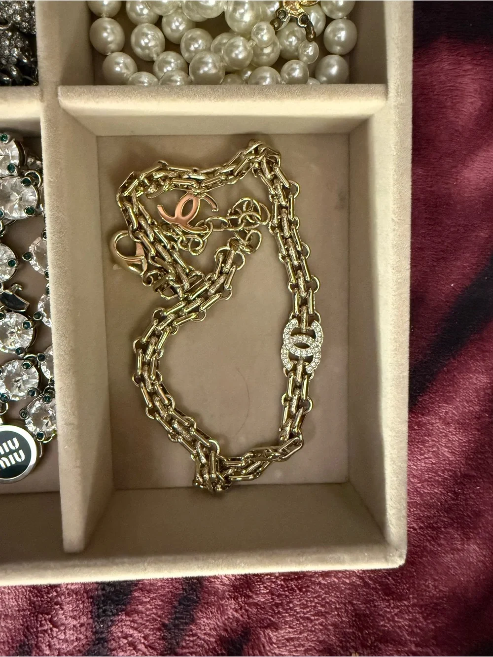 CHANEL Gold Double-Strand Chain Bracelet with CC Charm